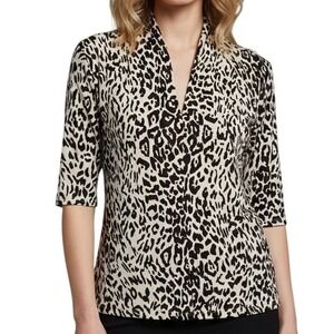 Ebby by Farinaz Taghavi Leopard Print Collared Shirt Top XL